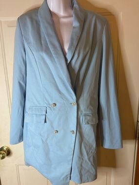 Unique21 Powder Blue Double Breasted Blazer Dress Medium Rhinestone Buttons